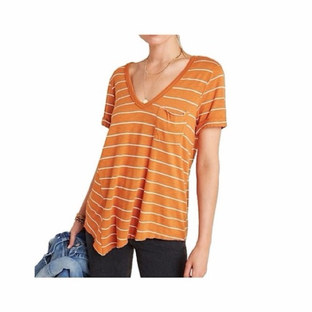 Anthropologie T.La Riley Asymmetrical Orange Striped Pocket Tee